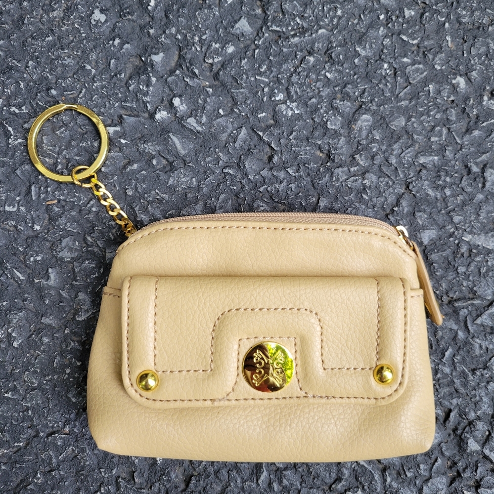 Beige stone mountain tan Keychain wallet- mini with python accent panel